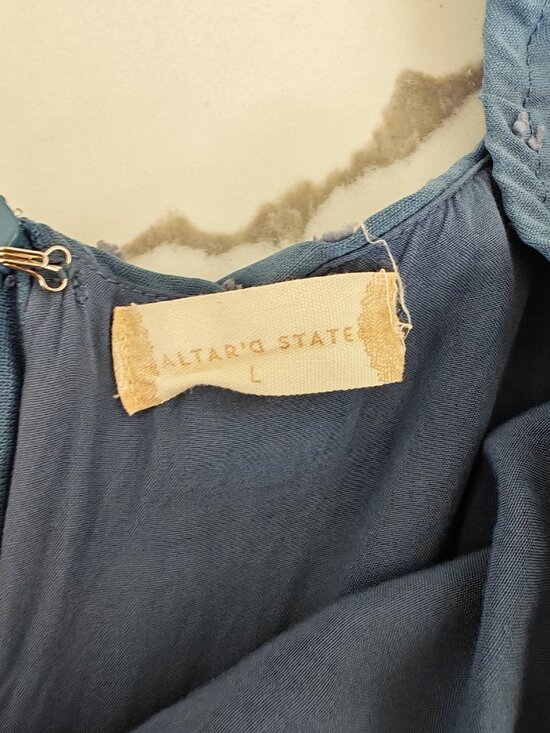 Altard State Blue Swiss Dot Romper Flutter Sleeve Boho Mini Dress Size L - Picture 10 of 15